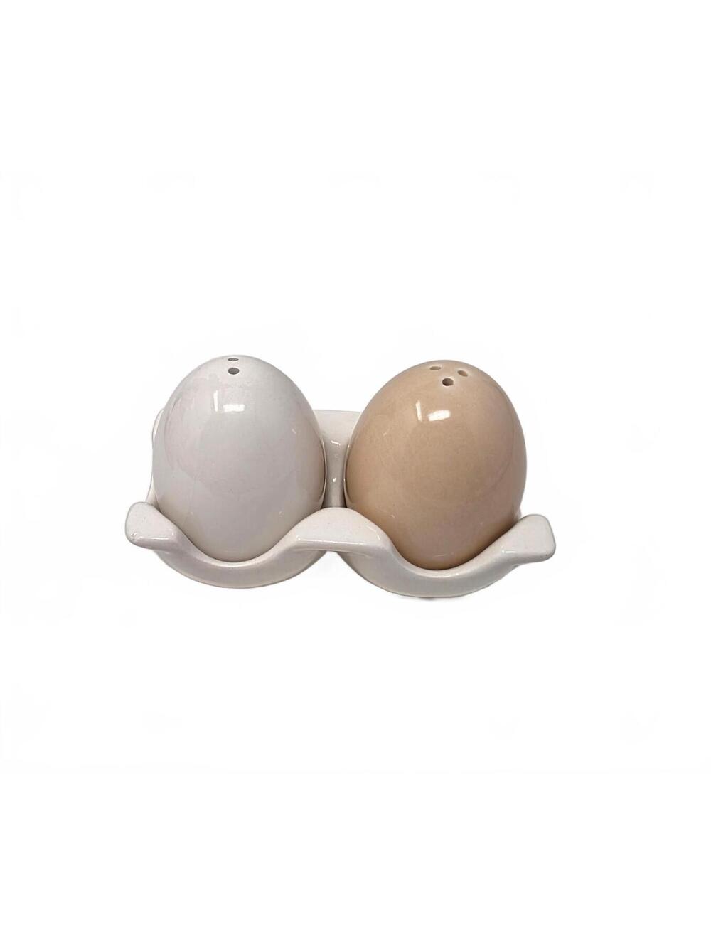 Cracker Barrel Ceramic Egg Salt Pepper Shakers With Holder Box